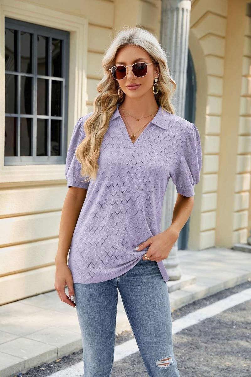 CWTTS0834_V-Neck Short Sleeve Knit Top