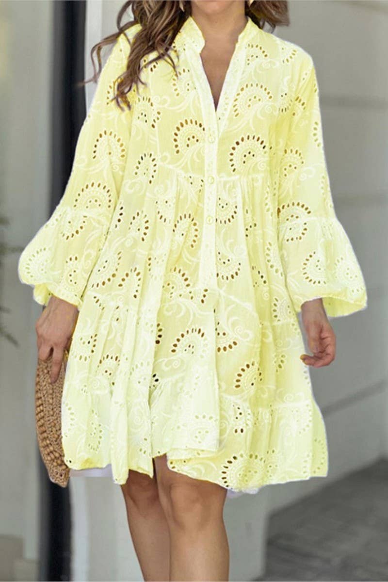 CWDSD10602_V-NECK EMBROIDERED HOLLOW LACE FLOWER SEXY DRESS