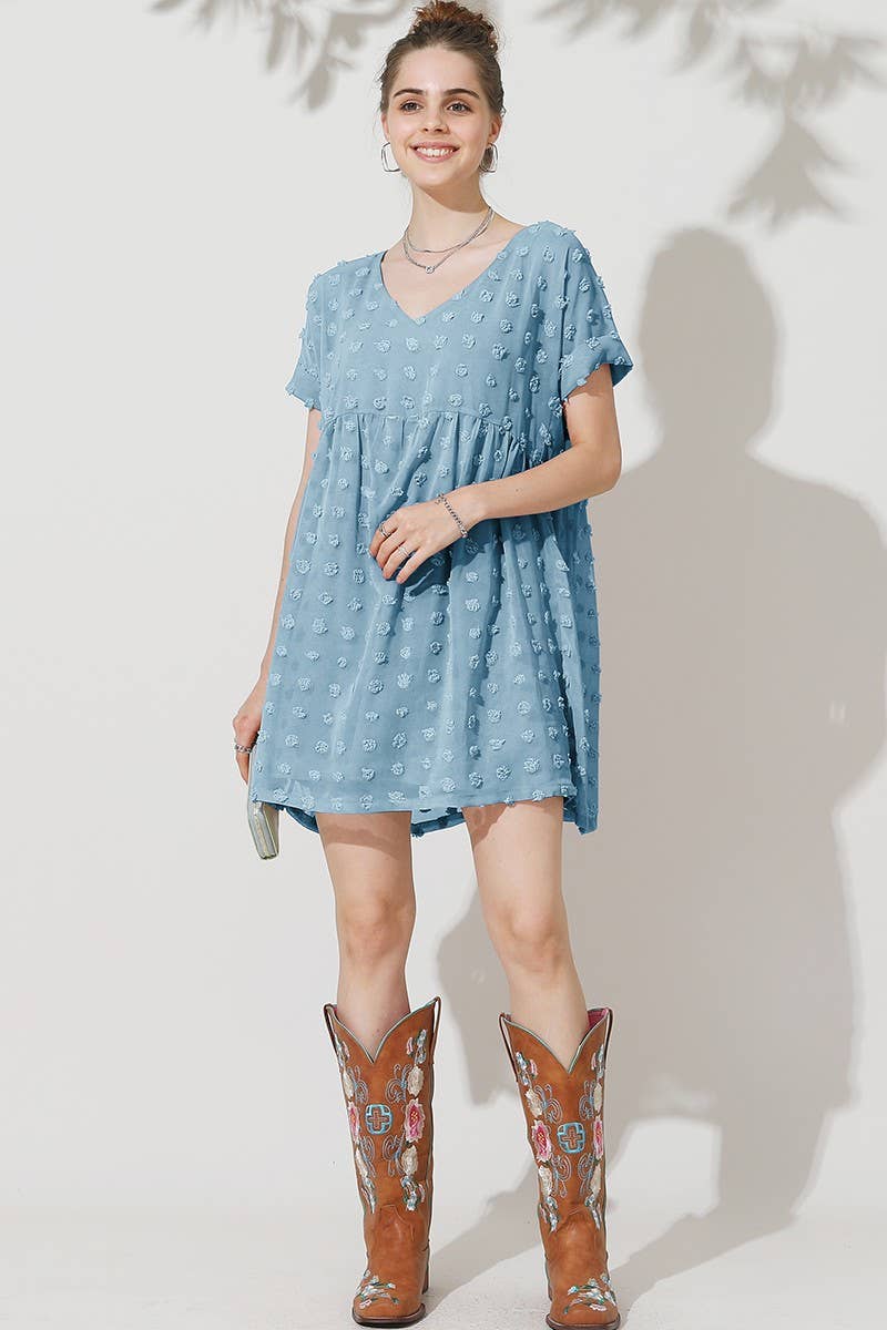 CWDSD10409_V NECK DOT CHIFFON SHORT LOVELY DRESS