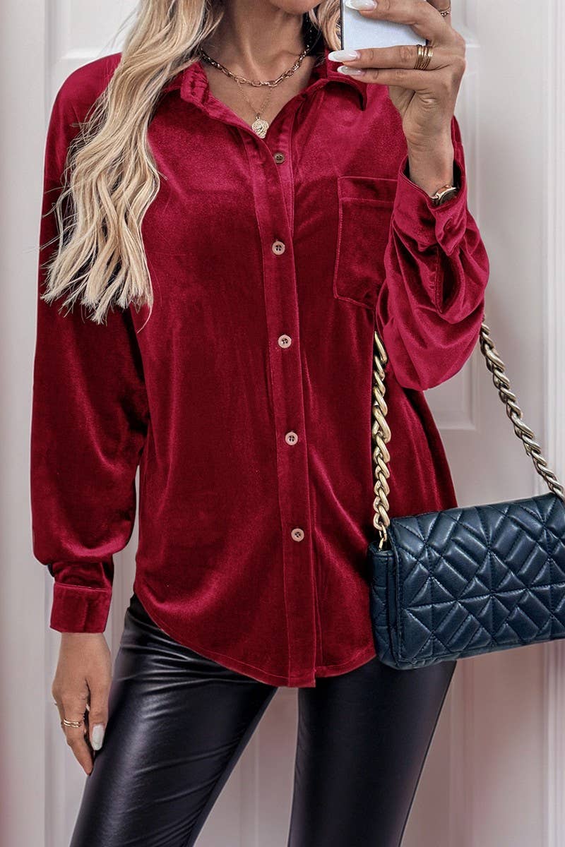 CWTBLL3702_AUTUMN CASUAL SOLID COLOR SINGLE BREASTED SHIRT