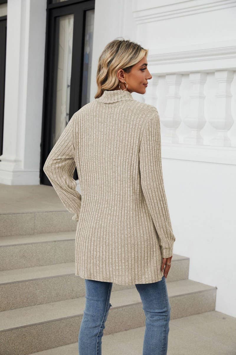 CWTBLL2364_HALF TURTLENECK LONG SLEEVE CASUAL POCKET TOP