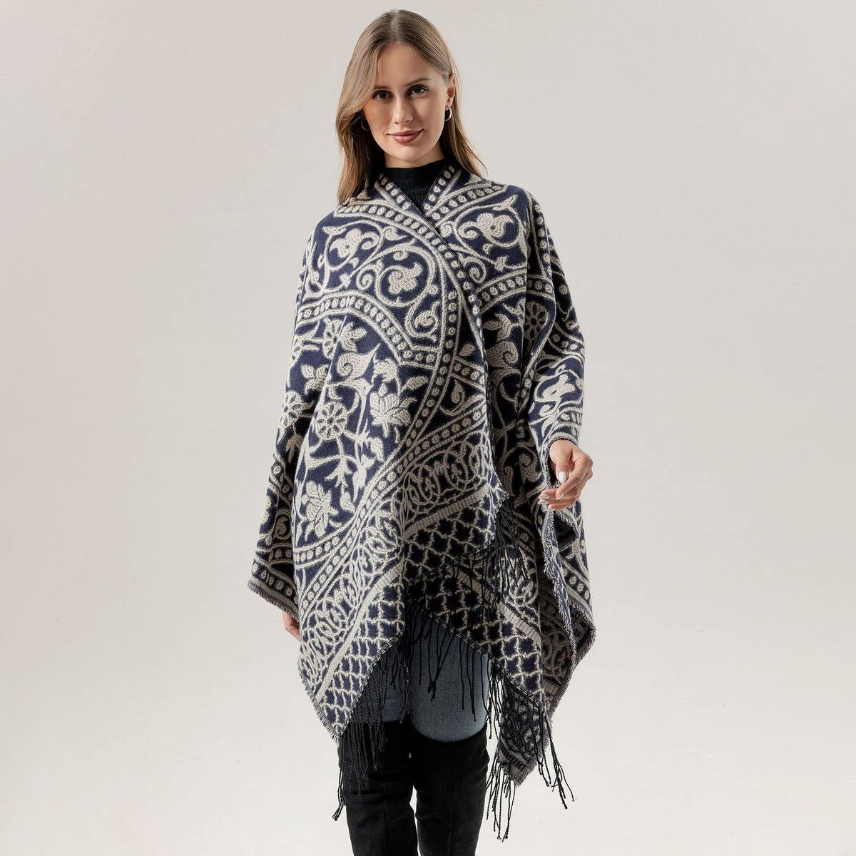 WARM FAUX CASHMERE TASSEL SCARF CAPE SHAWL