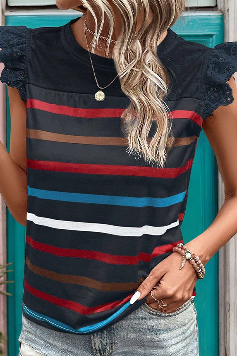 CWTBLS0992_SHORT-SLEEVED CASUAL STRIPED TOP