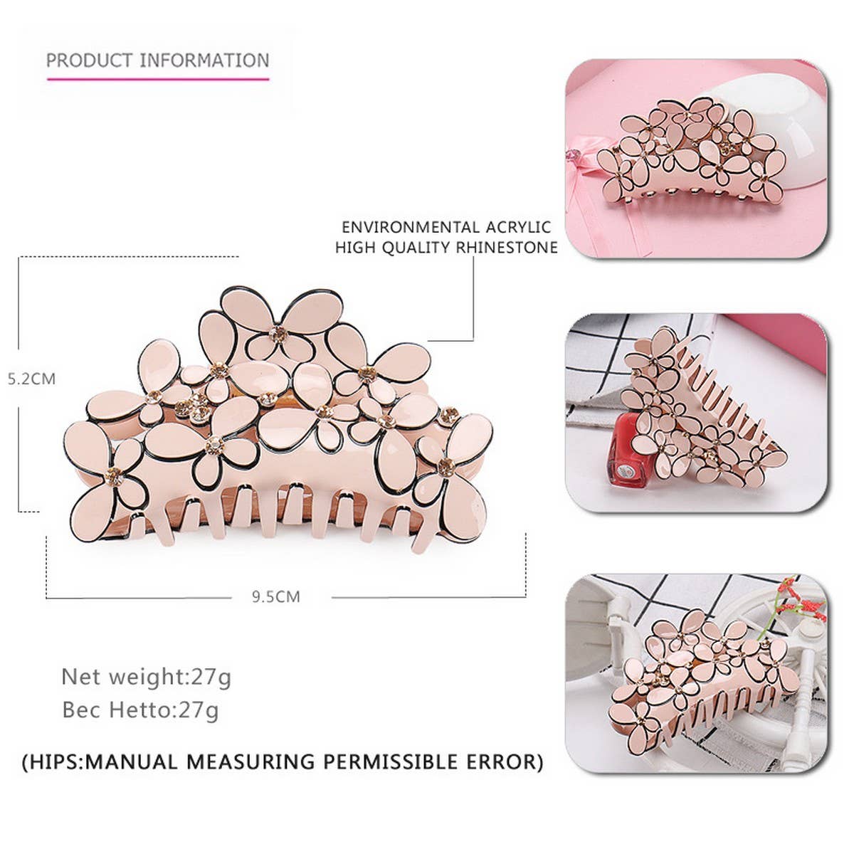 CZECH DIAMOND ACETATE HAIR GRAB SHARK CLIP