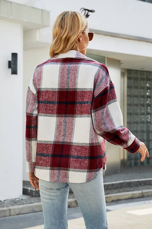 Casual loose pocket wool shirt jacket