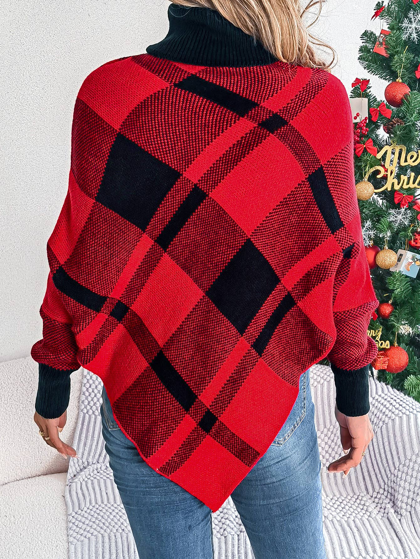 CASUAL CHECKERED TURTLENECK LONG-SLEEVED SWEATER