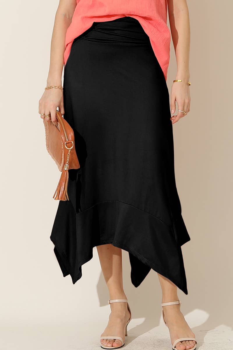 CWBLS088_LONG FLOWY HANDKERCHIEF HEMLINE WAIST SKIRT