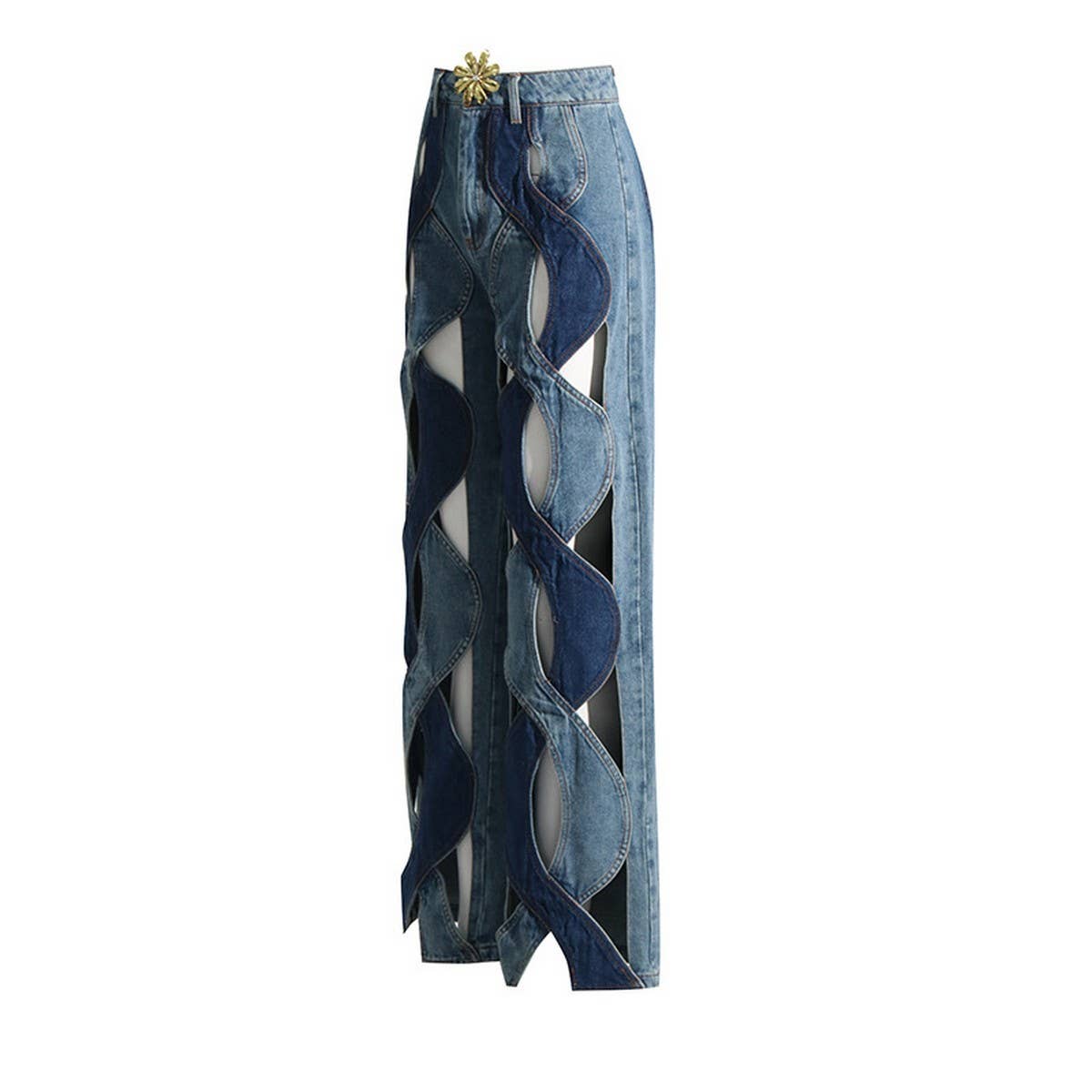 SPLICED CONTRASTING HOLLOW OUT JEANS_CWJP0189