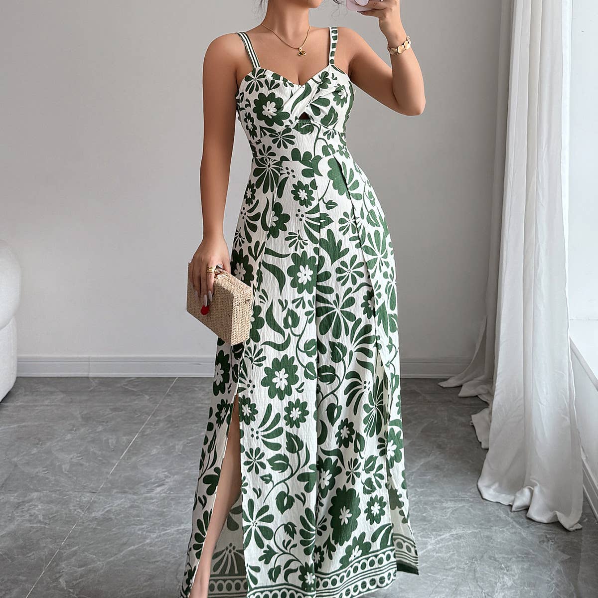 Elegant Twist Knot Printed Wide Leg Jumpsuit