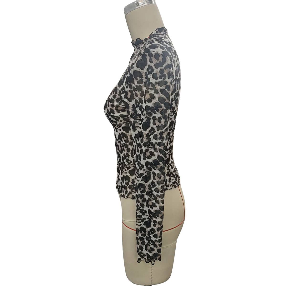 SEXY LEOPARD PRINT MESH FITTED T-SHIRT