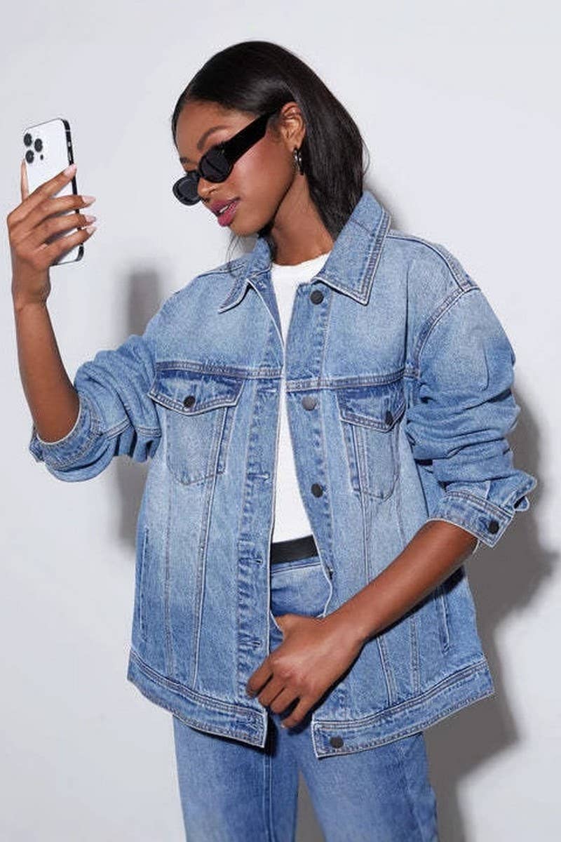 CWJT0074_WASHED DENIM LOOSE FIT LONG SLEEVE JACKET