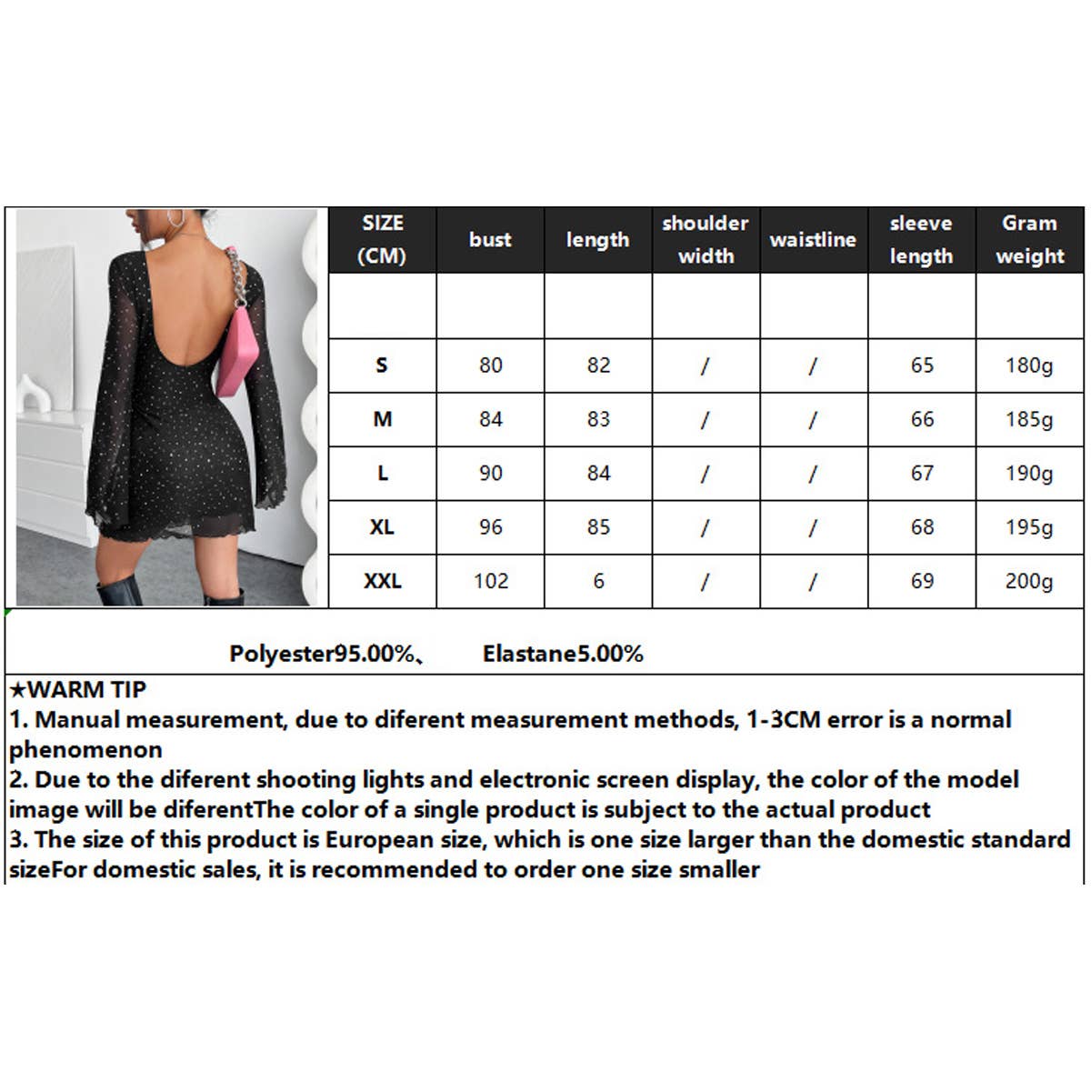 A mesh sequined backless slim long-sleeved dress