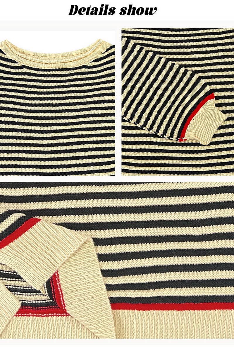 CWOSWL7017_STRIPED PULLOVER LOOSE LONG-SLEEVED KNITTED TOP