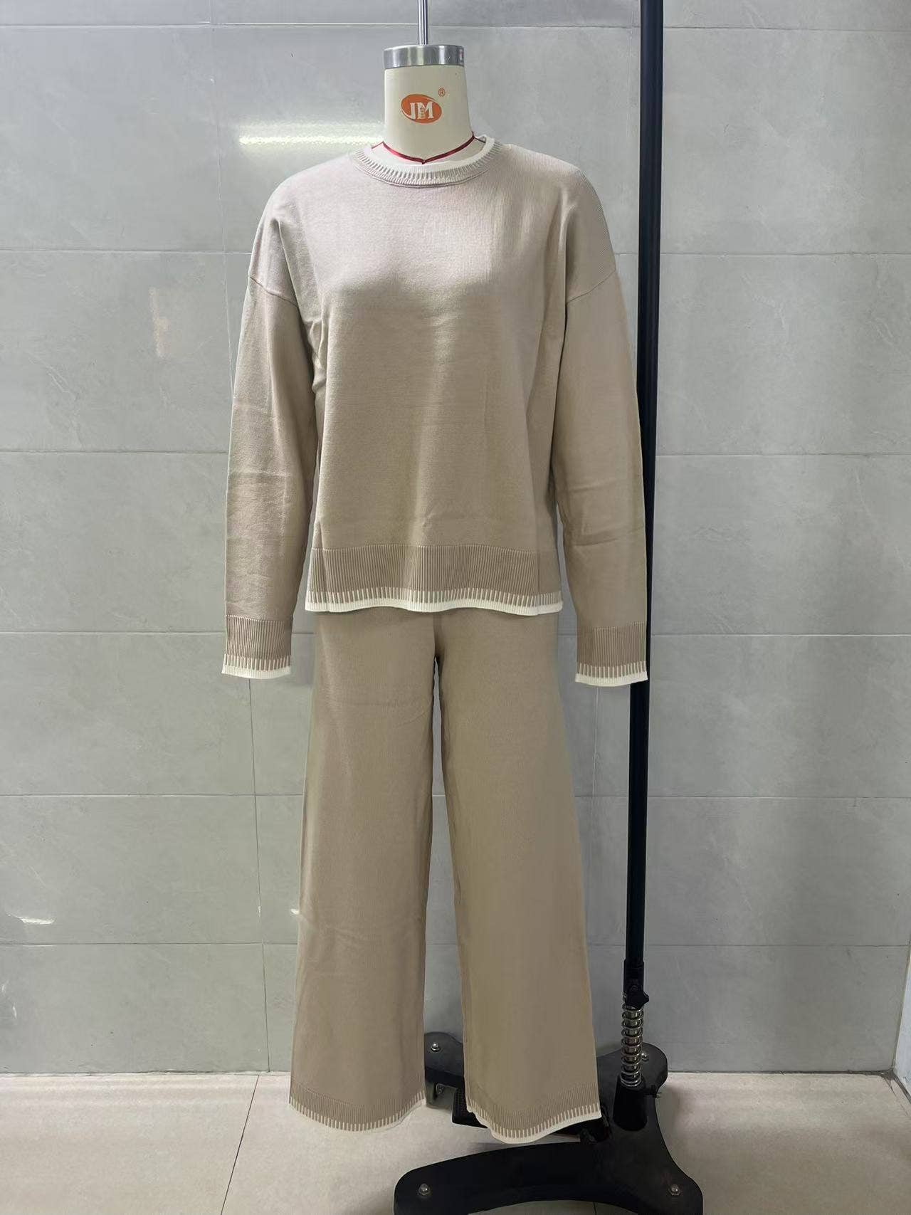 Contrast color sweater trousers two - piece set