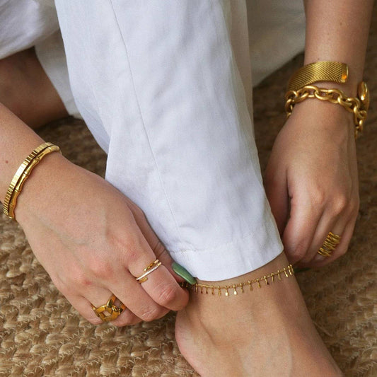 18K Gold Double Layer Pearl Anklet, Stainless_CWAJE4700