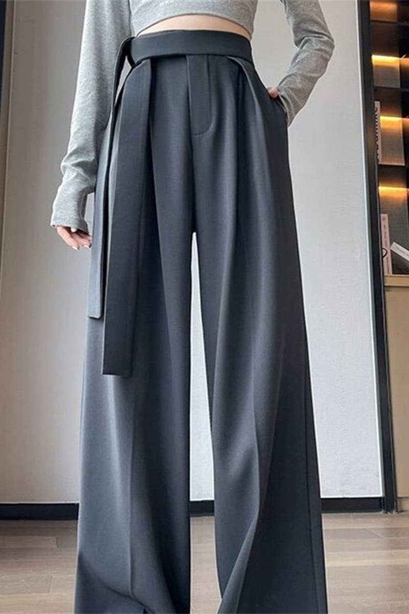 CWBLP00921_BLACK COMMUTER PANTS WITH DRAPEY WIDE-LEG PANTS