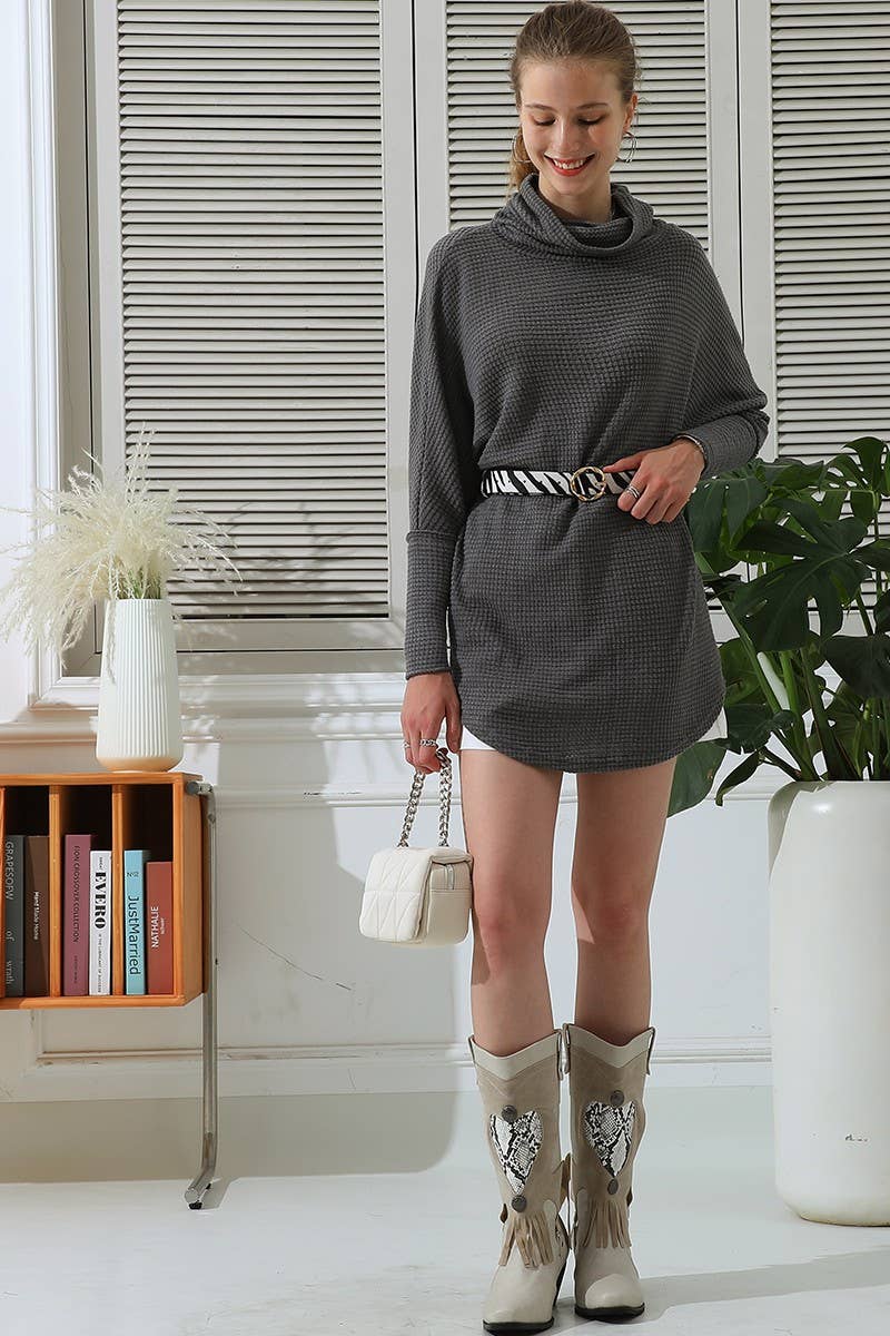 CWDSD10413_Cowl Neck A-Line Tunic Kint Top