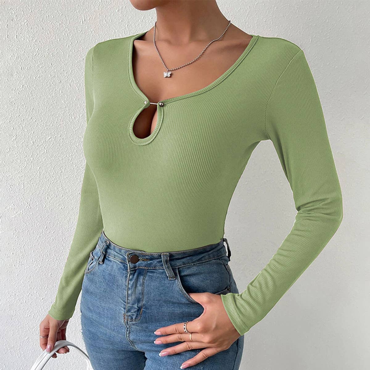 COMFORTABLE HOLLOW SLIM KNIT LONG SLEEVE T-SHIRT