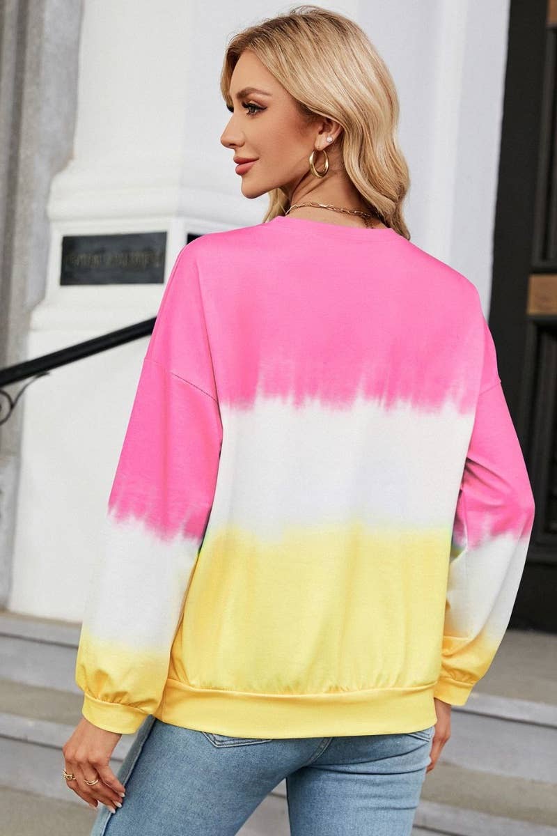 CWTBLL2829_CREW-NECK COLOR GRADIENT LONG-SLEEVED HOODIE