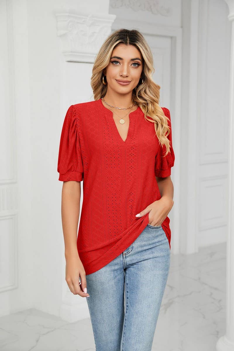 CWTSTS0358_V-Neck Short Sleeve Knit Top