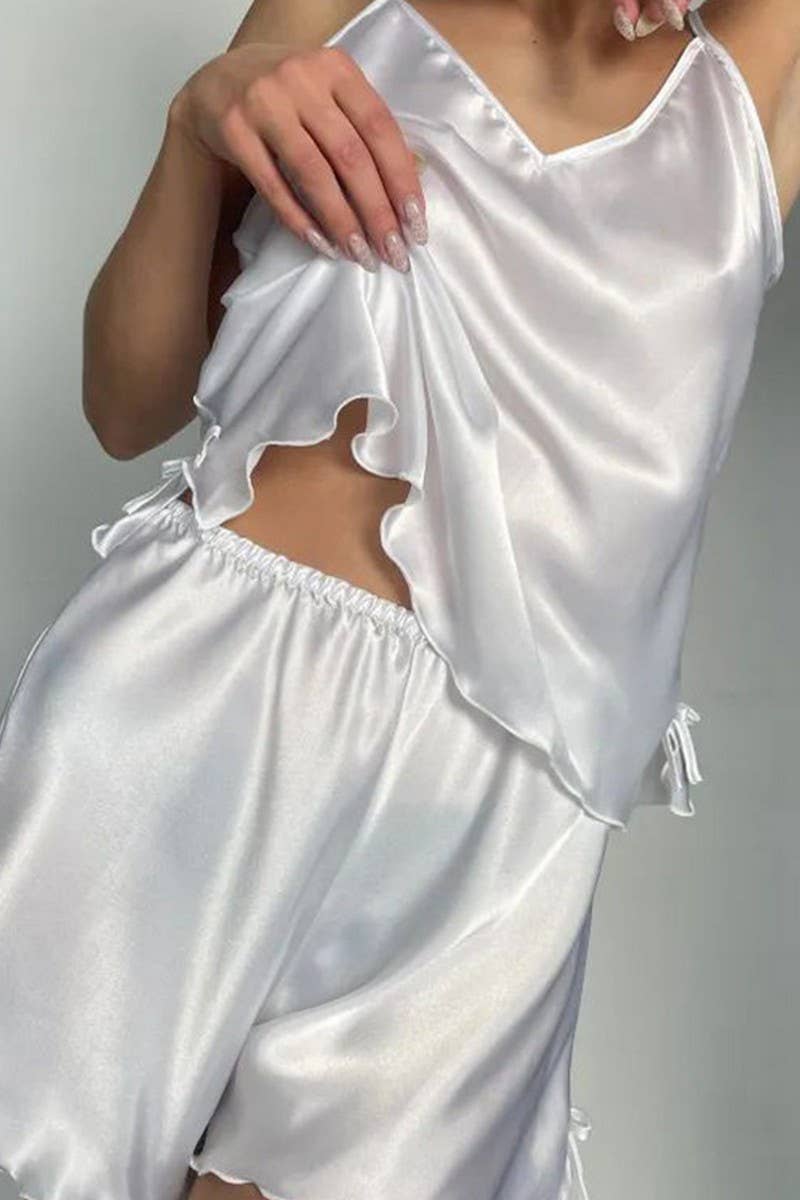 CWSPJ0380_BLACK SATIN SHORTS SUSPENDERS HOME WEAR SET