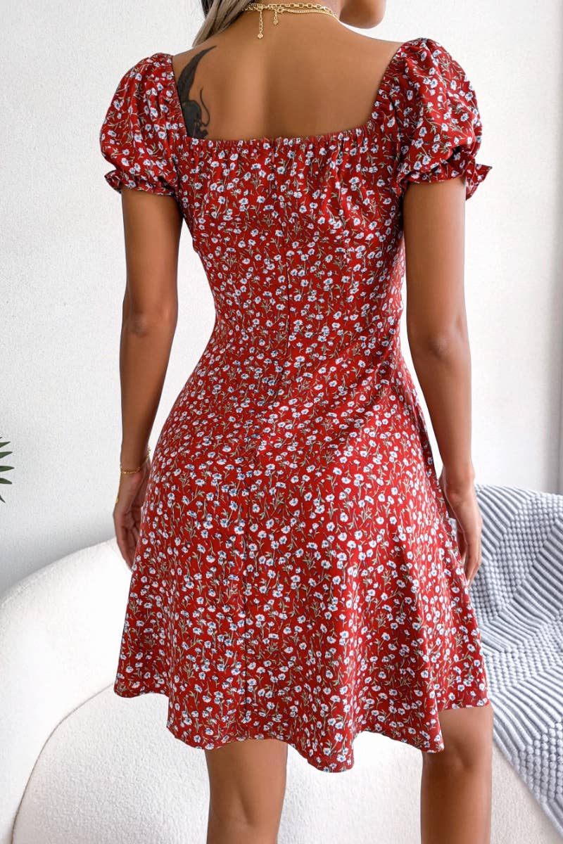 CWDSD4630_CASUAL FLARED SLEEVES FLORAL SWING DRESS