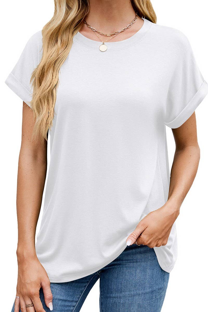 CWTTS1323_NEW SOLID COLOR ROUND NECK LOOSE SHORT SLEEVE T-SH