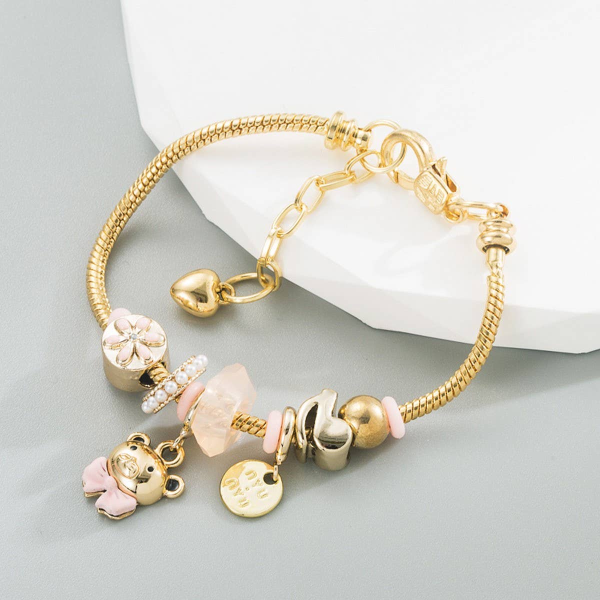 Adjustable Gold Bear & Rhinestone Bracelet_CWMM8626
