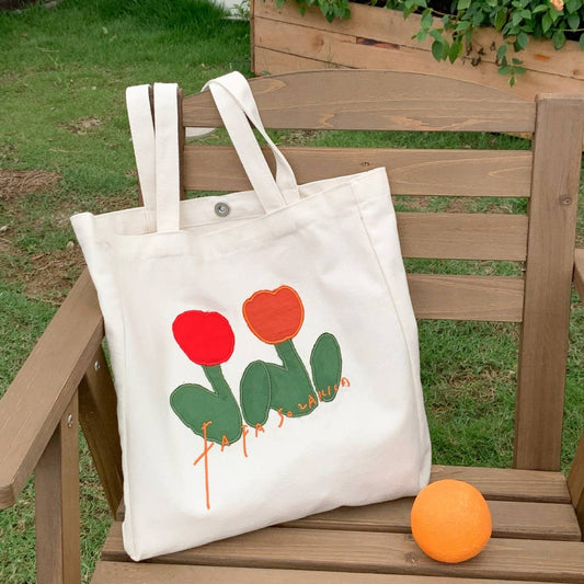 CWAB5817_EMBROIDERED TULIP CASUAL CANVAS SHOULDER BAG