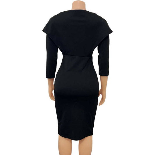 V-NECK SOLID COLOR HIP SEXY FASHION DRESS