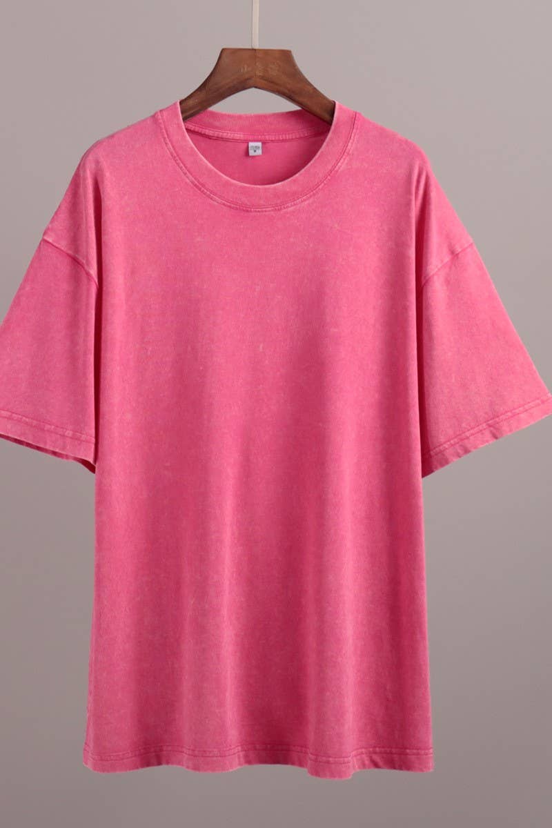 CWTTS1176_ROUND NECK WASHED DISTRESSED SHORT SLEEVE T-SHIRT