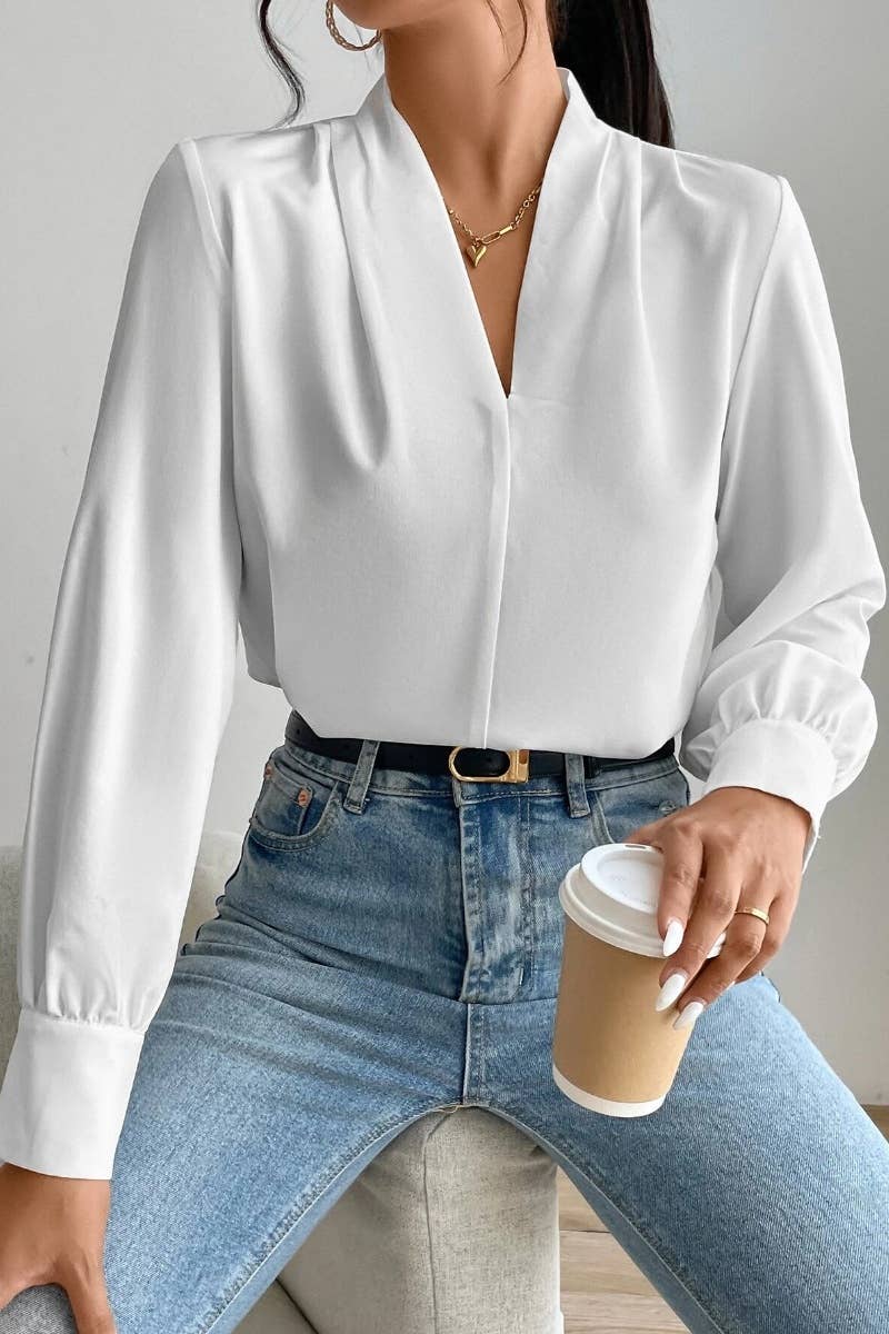 CWTBLL2547_FALL DESIGN SENSE V-NECK LONG SLEEVE TOP