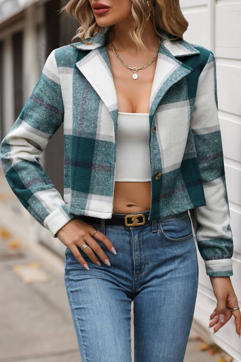 CWOCO1013_WINTER VINTAGE PLAID LONG-SLEEVED JACKET SHORT