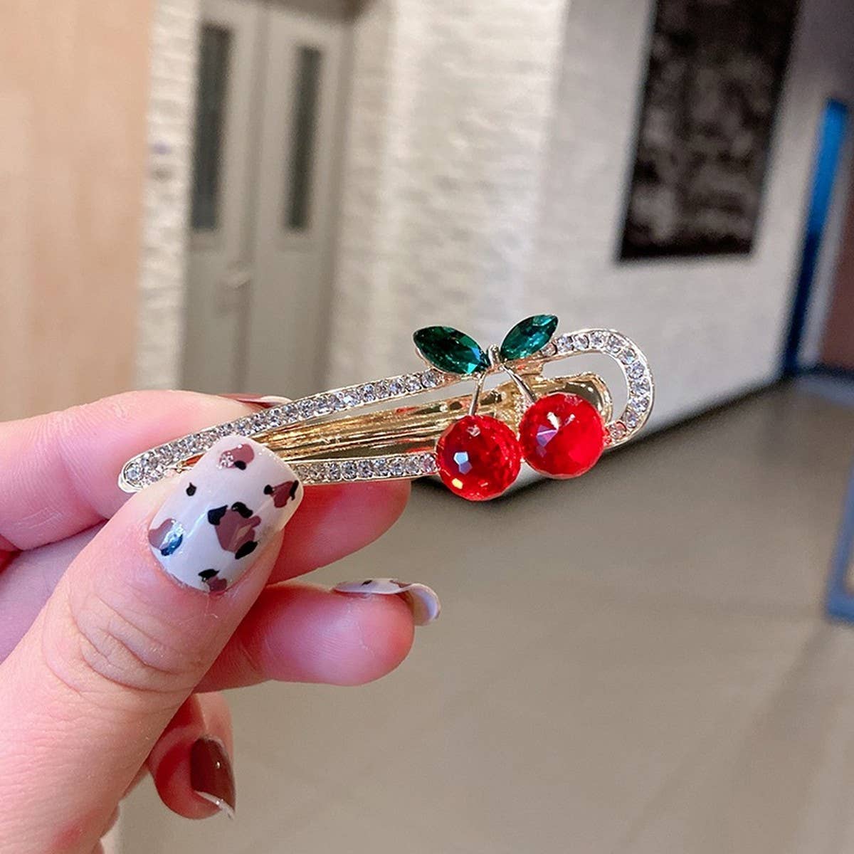 Cherry Pearl Duckbill Hair Clip,Sparkly Side Clip_CWAHA4773