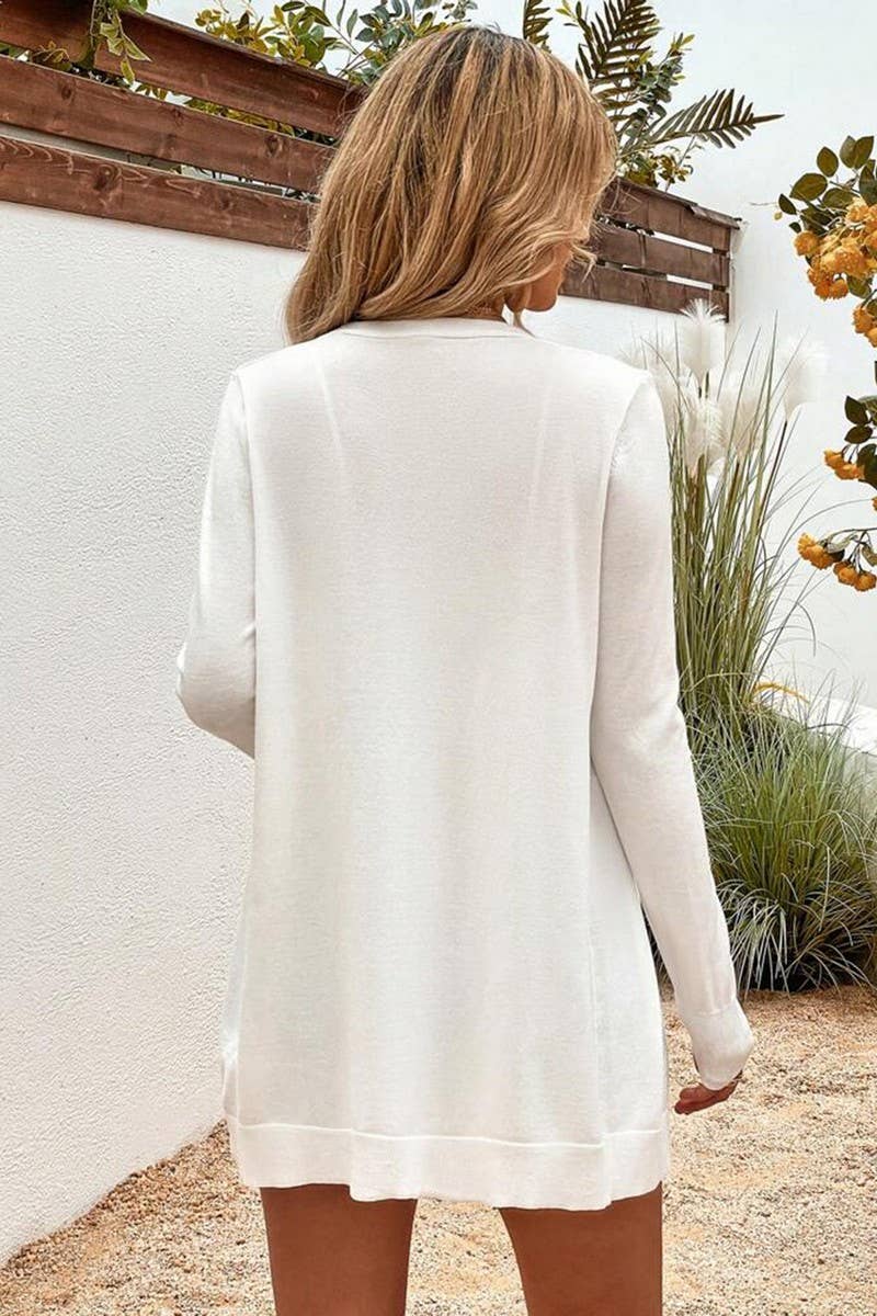 CWOCAL00725_LONG SLEEVE LOOSE SOLID POCKET KNIT CARDIGAN