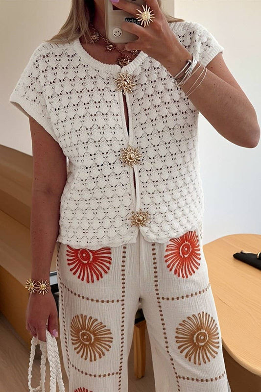 CWOSWS00155_SOLID HOLLOW OUT SHORT SLEEVE KNIT TOP