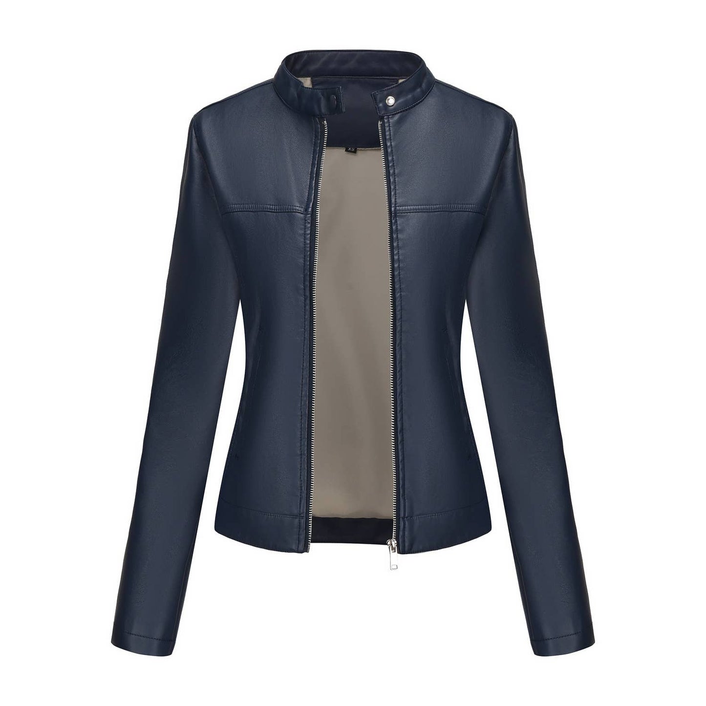 Fashionable stand-up collar short leather jacket