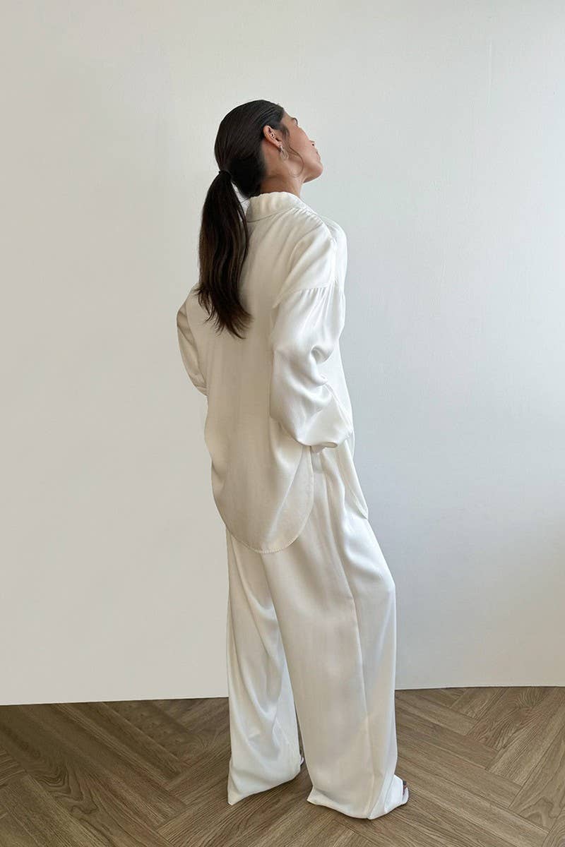 CWSPJ0242_SATIN LONG-SLEEVED TROUSERS PAJAMAS HOME CLOTHES