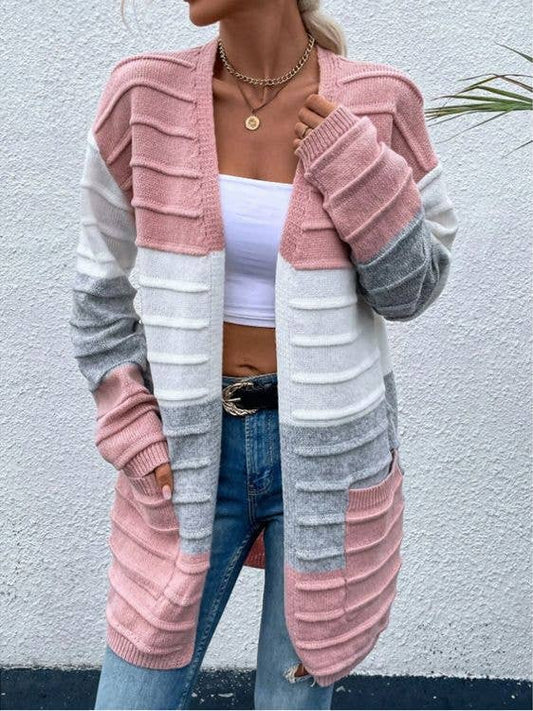 CWOCAL0457_Long Sleeve Casual Open Front Long Cardigan