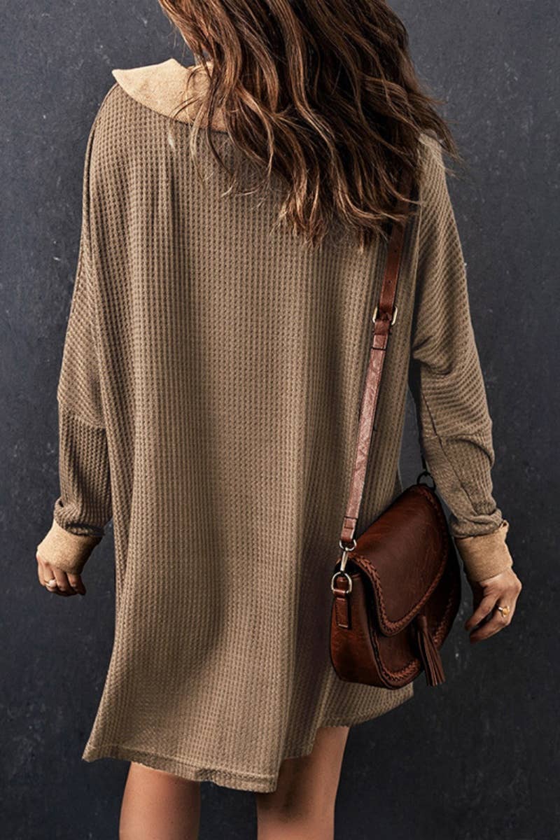 CWOSWL6707_WAFFLE BUTTON POCKET LONG SLEEVE BLOUSE