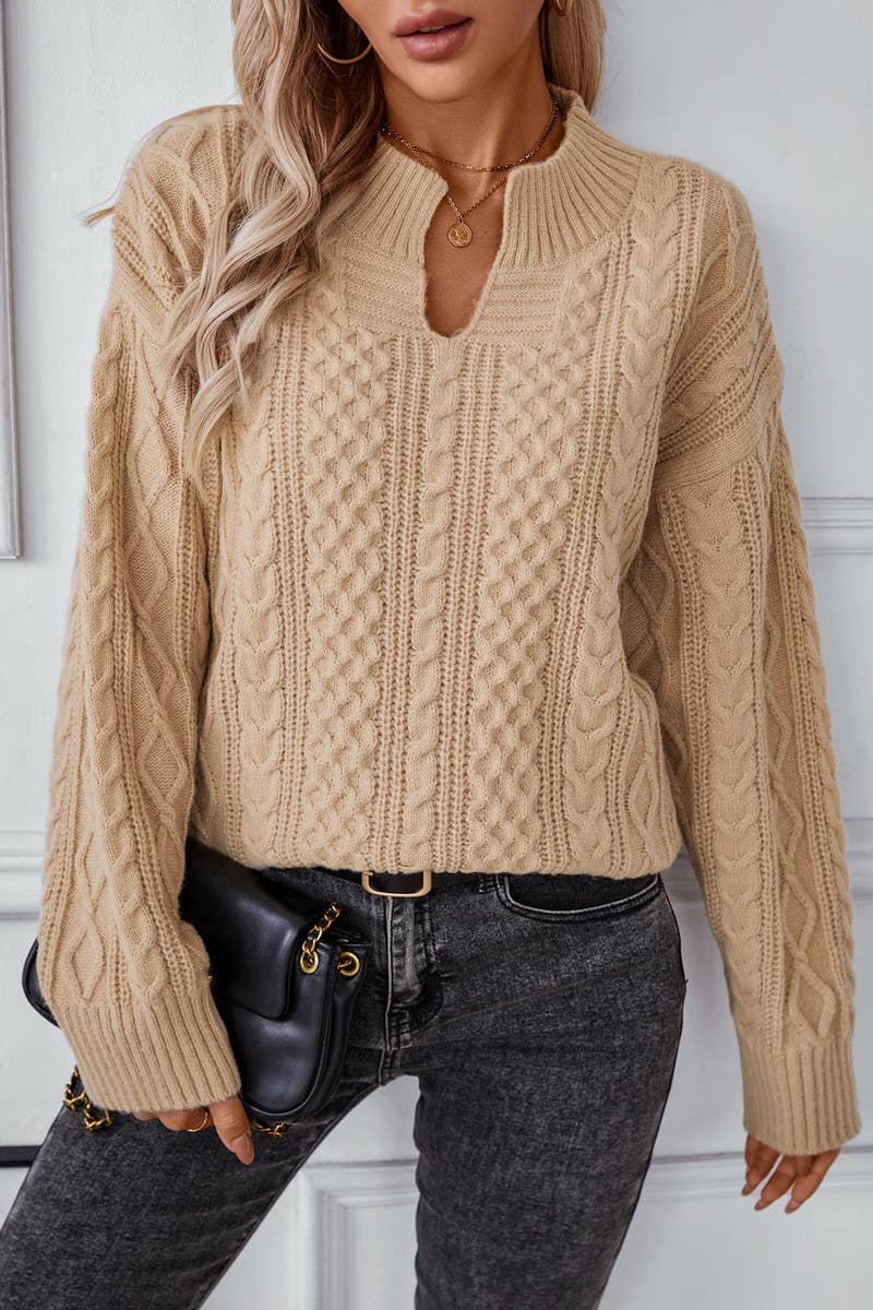CWOSWL2827_SOLID COLOR CABLE KNIT PULLOVER SWEATER