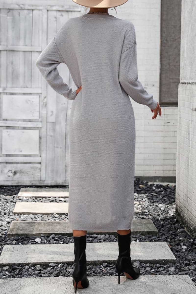 CWDMD538  Long Sleeve Loose V-Neck Button Tops Long Sweater