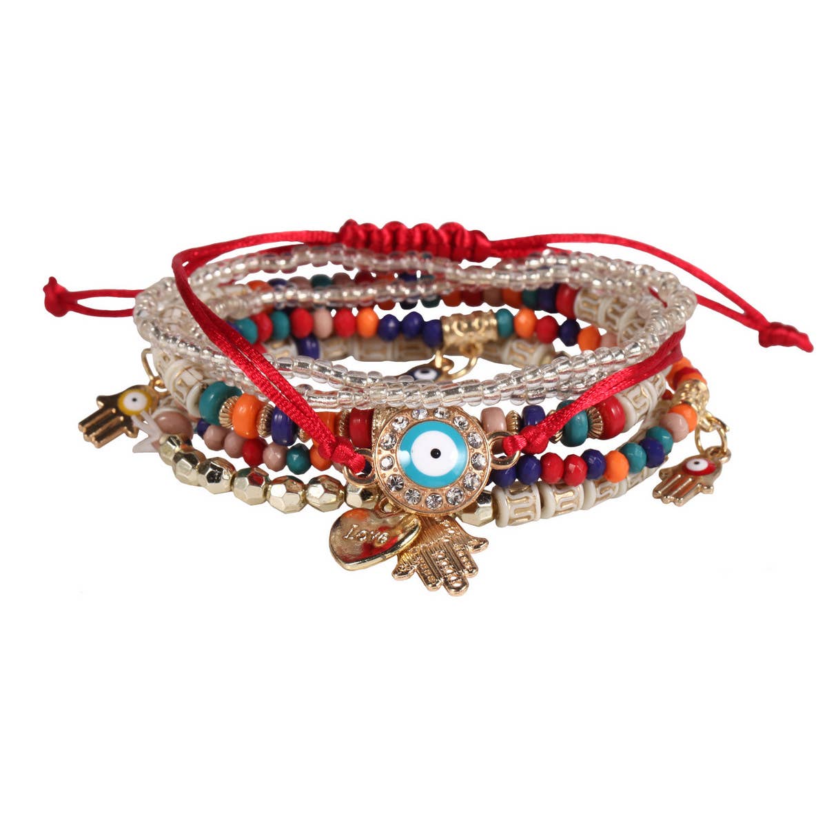 HANDMADE BEADED EVIL EYE LAYERED BRACELET