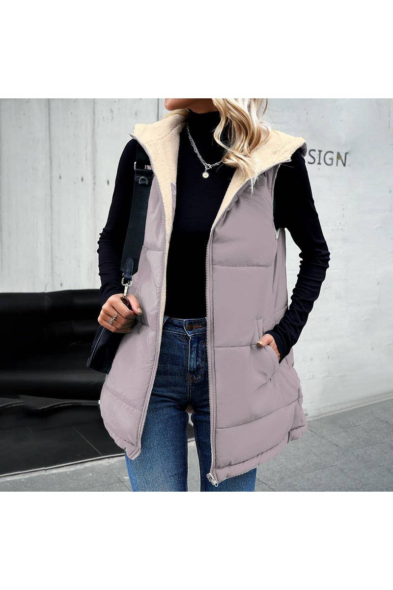 CWOJA0937_Zip Up Jacket Double Sided Warm Cardigan Vest