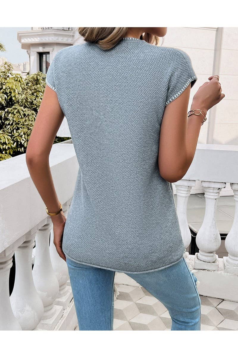 CWTTSL0266_Crew Neck Short Sleeve Casual Knit Vest Top