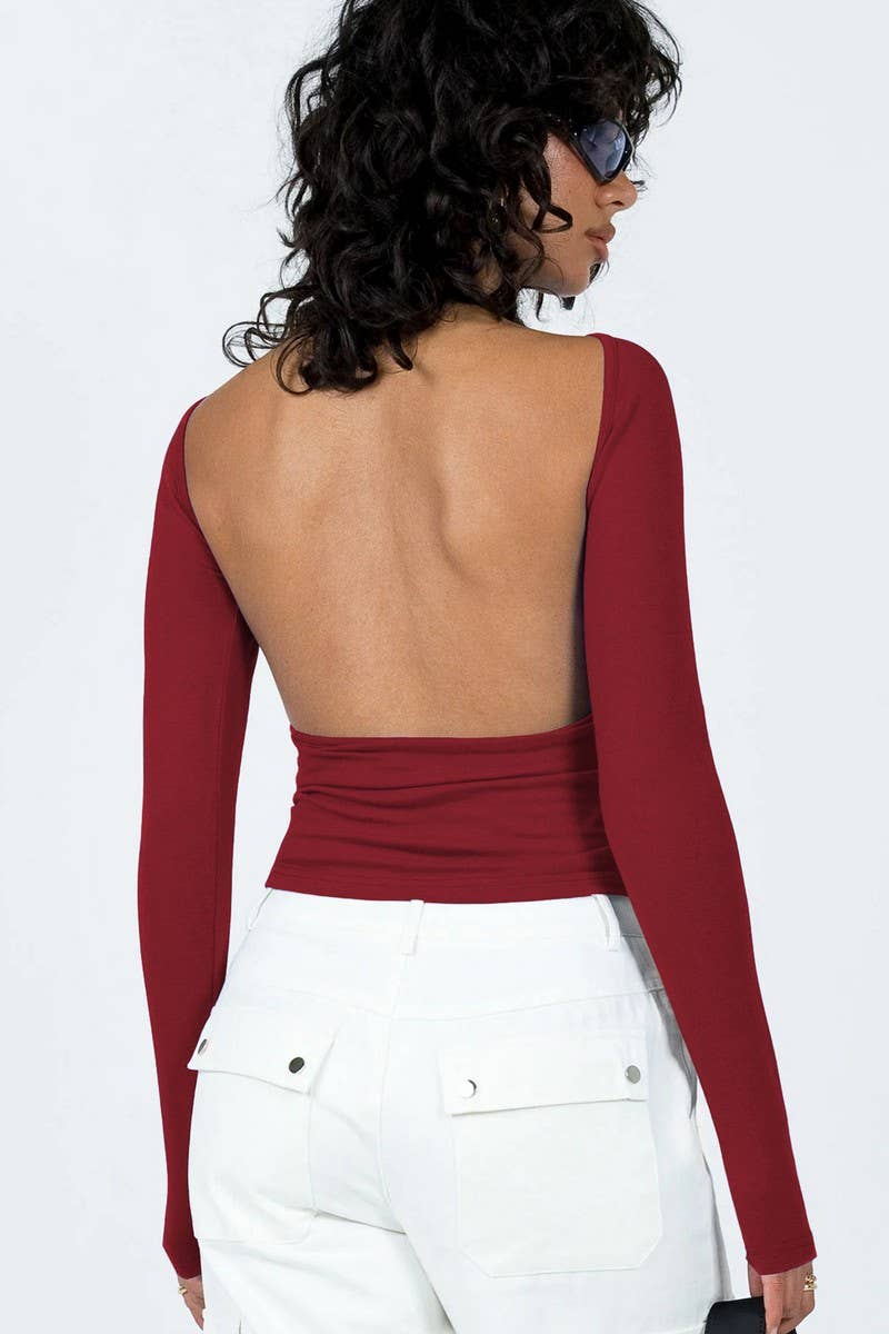 CWTTL2049_SUMMER SEXY BACKLESS SHOULDER T-SHIRT