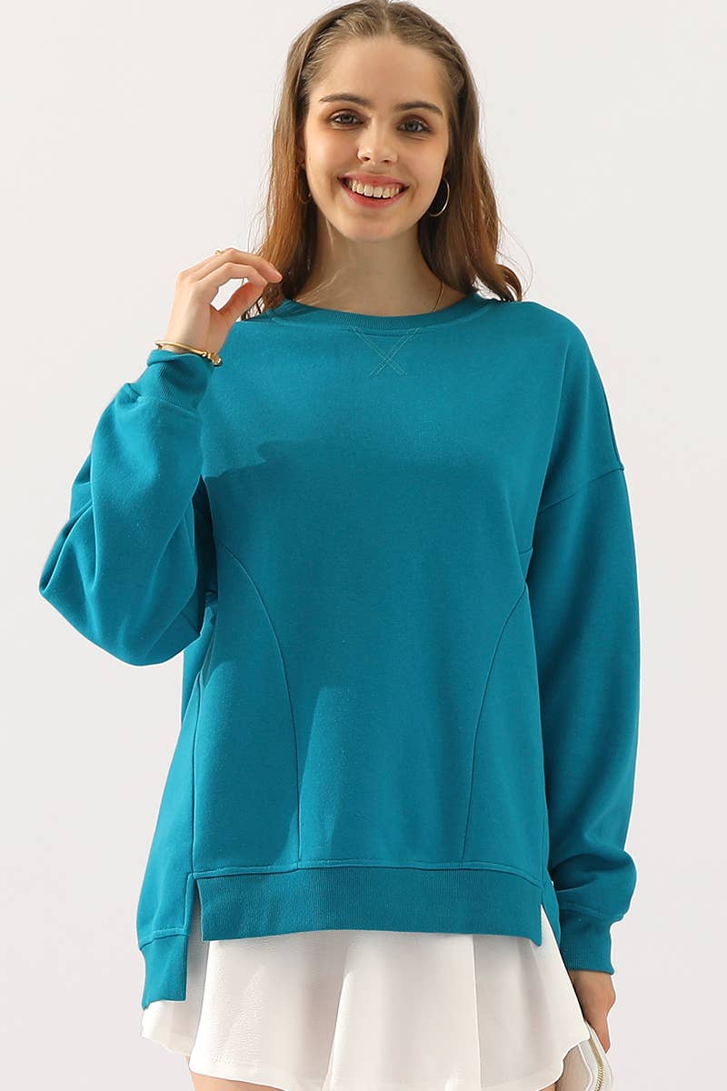 CWTTL905-P_PLUS SIZE ROUND NECK CUT HEM SWEATSHIRT