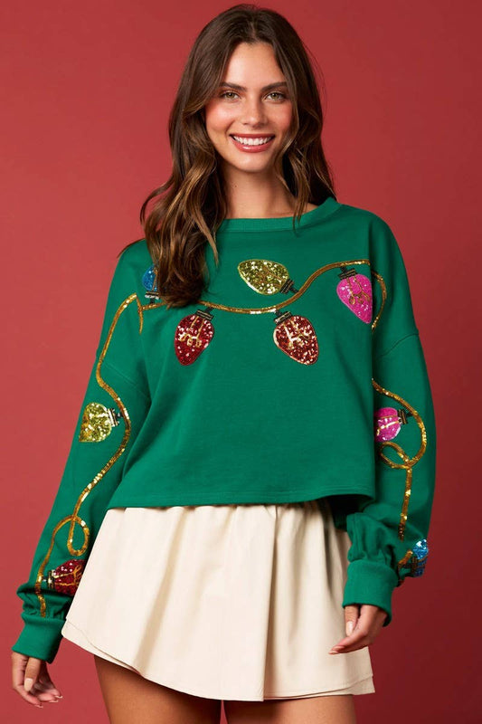 CWTBLL01270_CHRISTMAS BELL SEQUIN CROP SWEATSHIRT