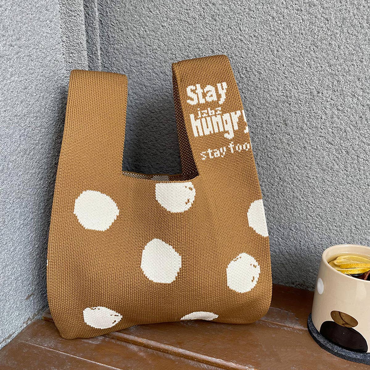 BLACK AND WHITE POLKA DOT KNITTED BAG_CWAB3227