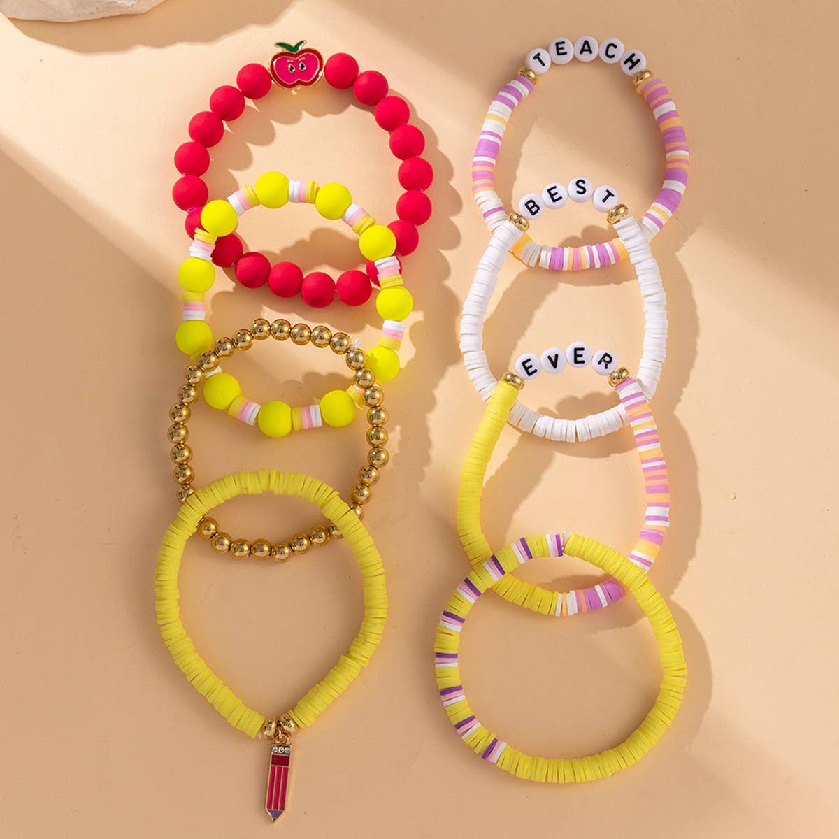 LOVE APPLE LETTER SOFT CLAY ELASTIC BRACELET SET
